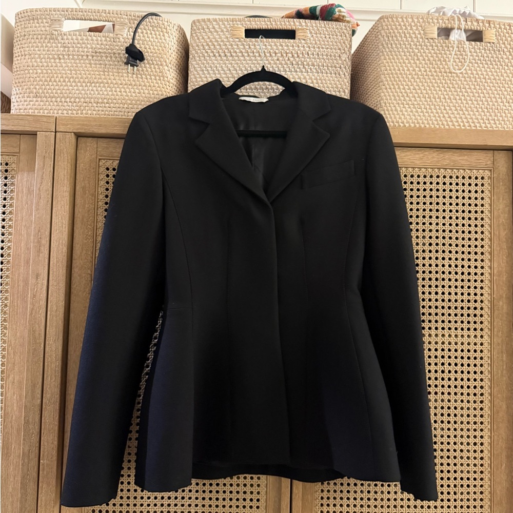 Marina Moscone Black Basque-Style Sculpted Waist Blazer Tailored Jacket US 10